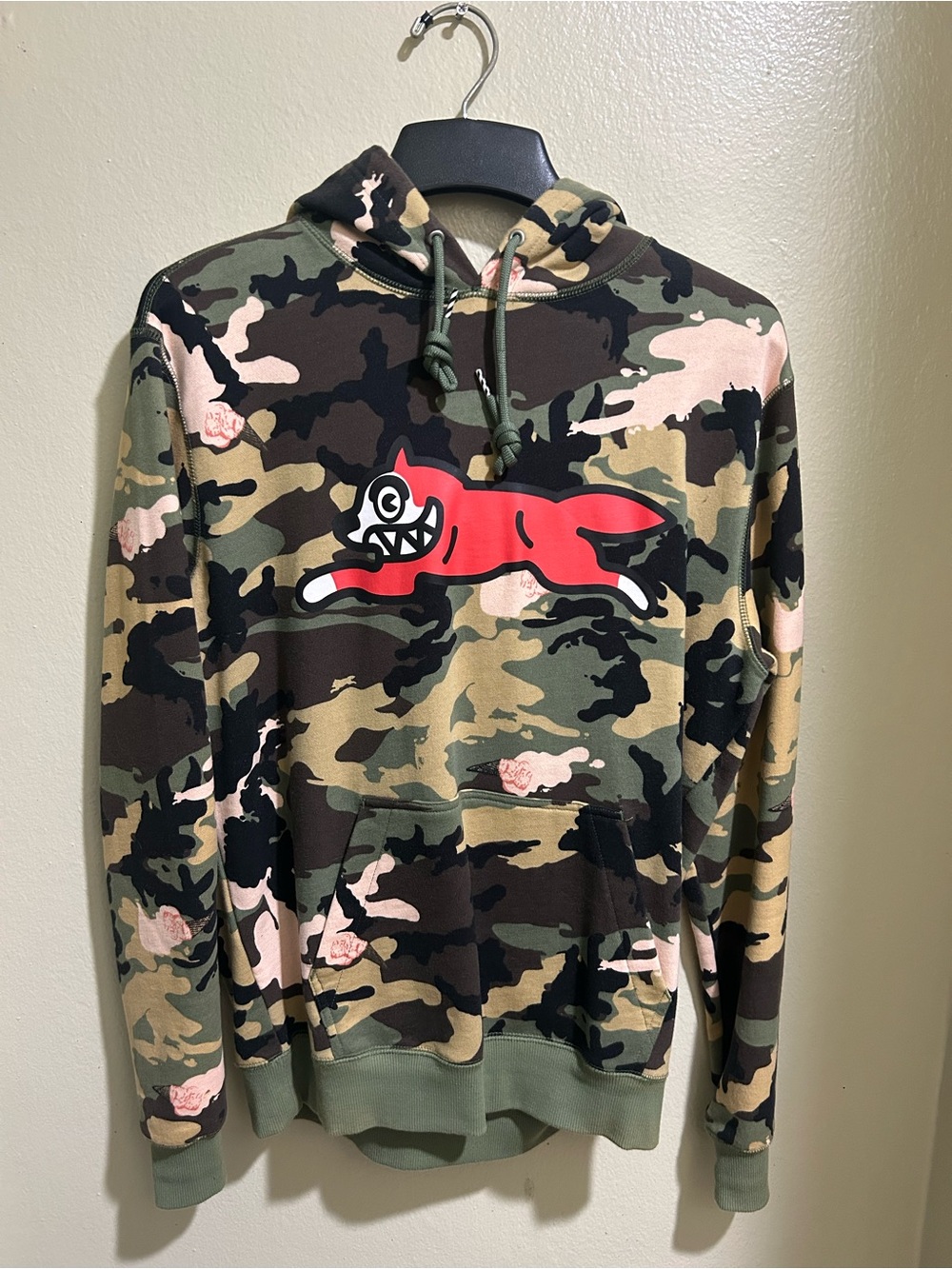 Icecream Camo Hoodie with Red Running Fox Graphic